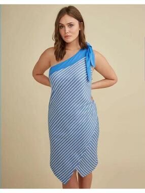 Lane Bryant Plus BLUE White Striped One Shoulder Sheath Dress by GLAMOUR Sz 28